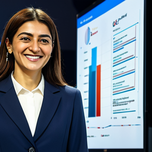 **

"A professional Turkish businesswoman in a modest business suit, smiling confidently while presenting data on a large screen at a business conference in Istanbul, fully clothed, appropriate attire, safe for work, perfect anatomy, correct proportions, natural pose, professional photography, well-lit, high quality, family-friendly."

**
